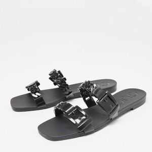 Gucci Teena Black Rubber Chain Slide Sandals Size EU 40/US 10 Designer ~ Luxury!